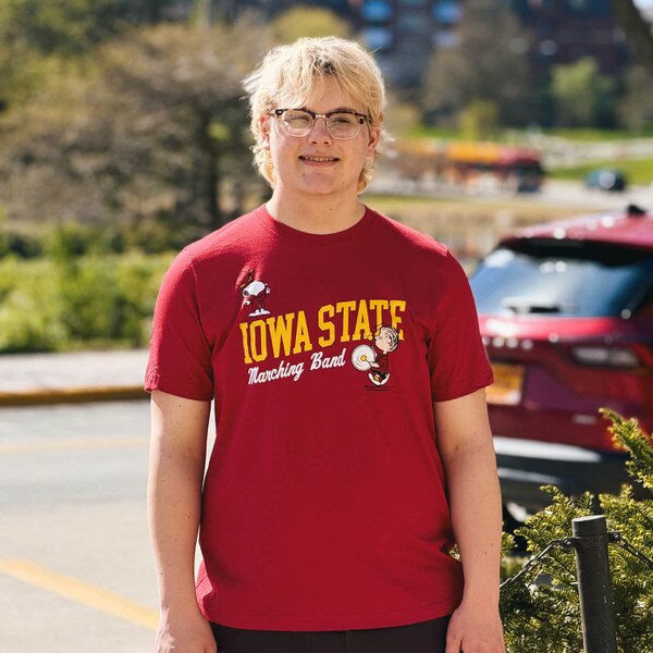 Peanuts X Iowa State Marching Band Cardinal Snoopy Conductor Short Sleeve T-Shirt front